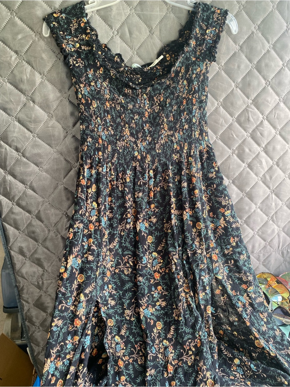 Kimchi Blue Urban Outfitters Floral Smocked Maxi Dress with Slits